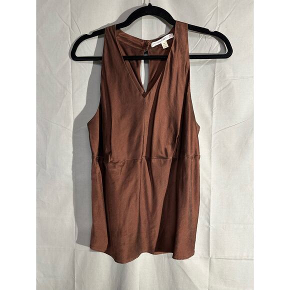 Y2K Vintage Victorias Secret Top Womens Large Brown Silk 90s V Neck Minimalist - Picture 5 of 7
